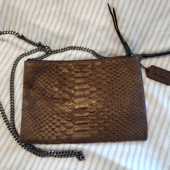 Coach zip top crossbody in python embossed leather